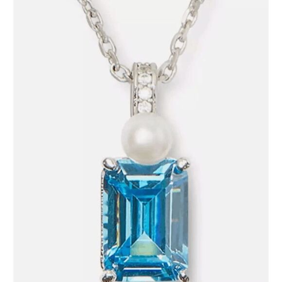 Kate Spade NWT BOUQUET TOSS BLUE CUBIC ZIRCONIA PEARL PENDANT NECKLACE - Picture 2 of 7